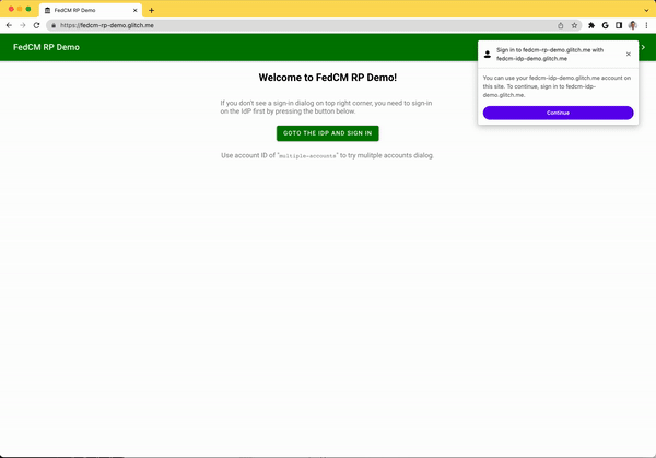 使用者使用 FedCM 登入 IdP 後，登入 RP。