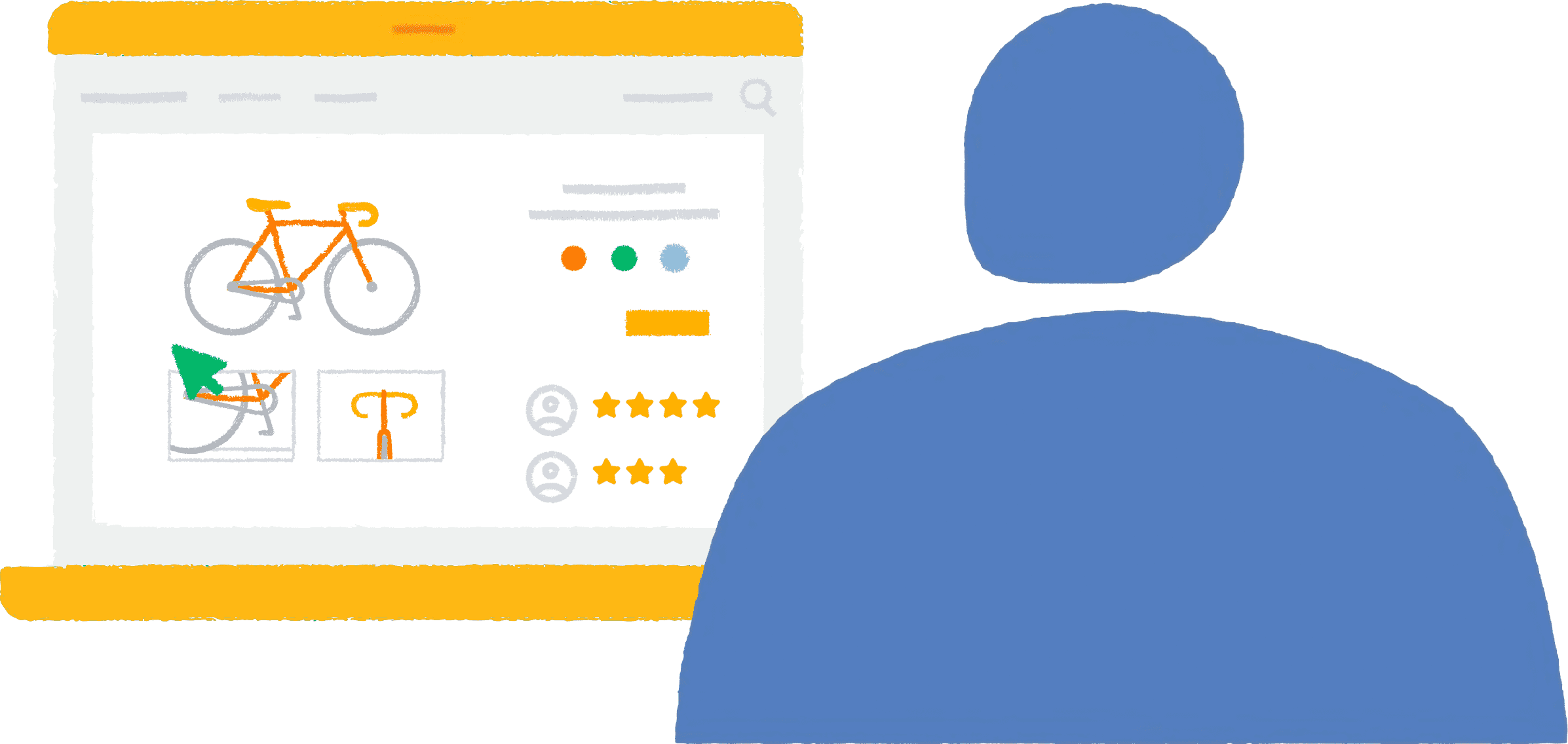 Hình minh hoạ một người đang truy cập vào trang web của nhà sản xuất xe đạp tuỳ chỉnh trong trình duyệt trên máy tính xách tay.