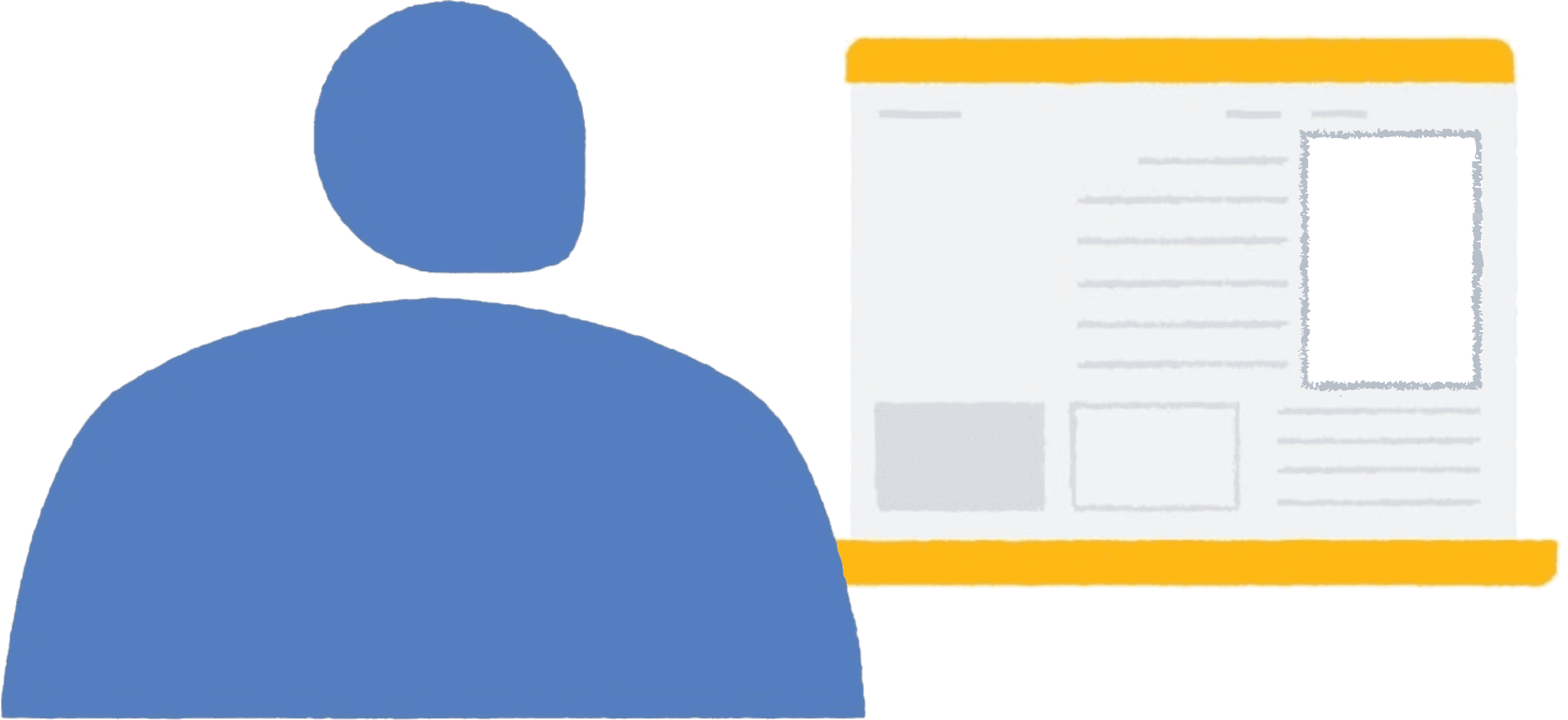 Illustration showing a person visiting a news website in a browser on their laptop. The site
has an empty ad slot.